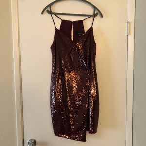 Adelyn Rae-Sequined Wrap Dress-Burgundy-Sz M